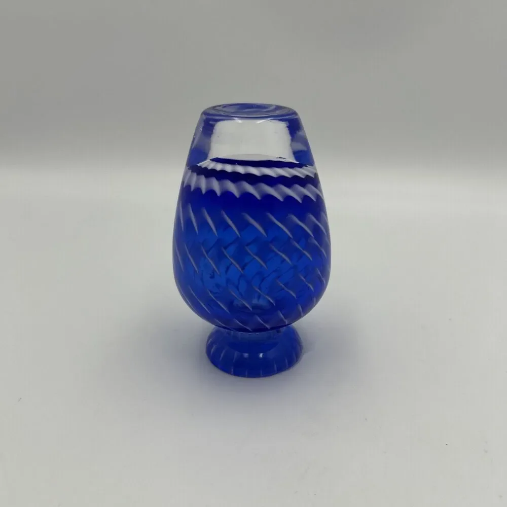 Art Glass Hand Blown White Cased Murano Style Bud Vase Blue White 4